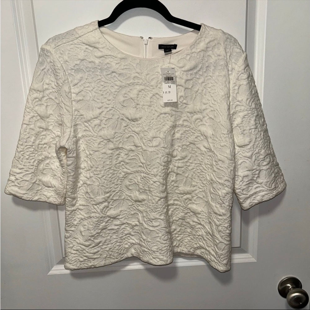 Ann Taylor Cream Textured Blouse